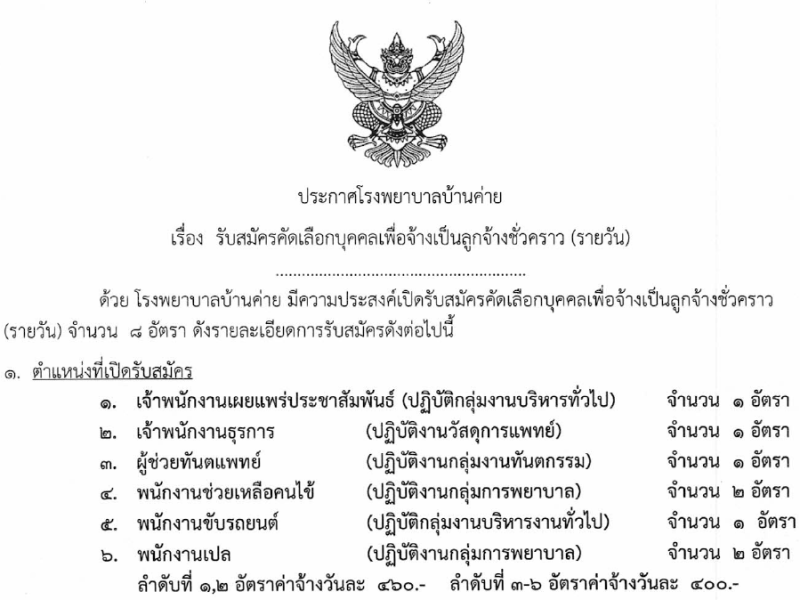 รับสมัครลูกจ้างชั่วคราวรายวันจำนวน 8 อัตรา เดือนกรกฎาคม 2568