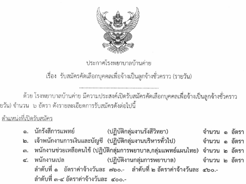 รับสมัครลูกจ้างชั่วคราวรายวันจำนวน 6 อัตรา เดือนตุลาคม 2568